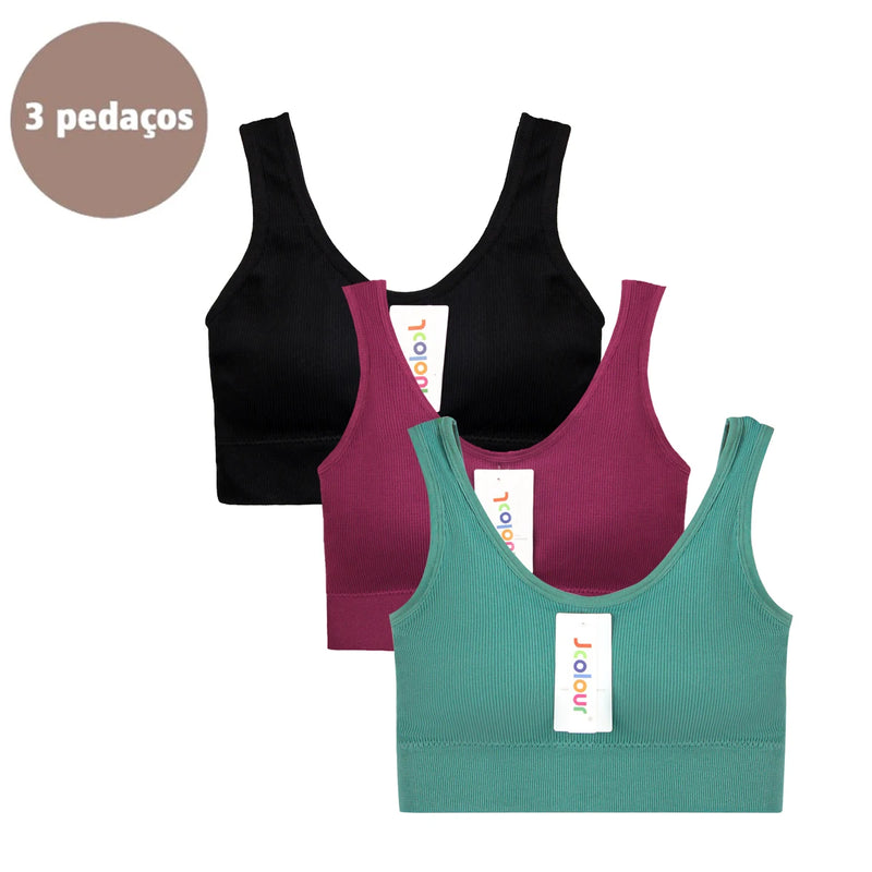 Kit com 3 Itens – Sutiã Sem Costura, Top Esportivo Push-Up, Lingerie Feminina, Poliéster, Respirável e Confortável