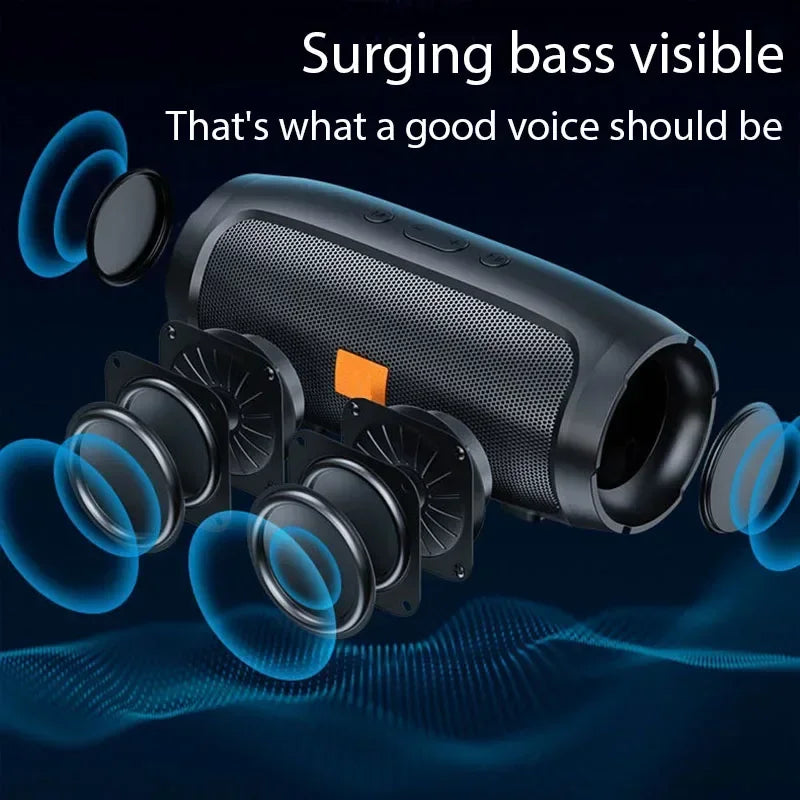 Caixa de Som Portátil com Subwoofer  Bluetooth – Estéreo Surround – À prova d’água – Sem fio Suporta Rádio FM e Cartão TF