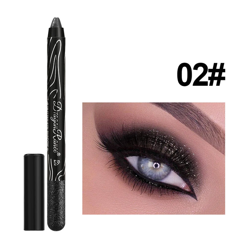 Lápis de Sombra Glitter Longa Duração 12 Cores Azul Marrom Preto Delineador Feminino
