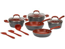 Conjunto de Panelas Brinox Ceramic Life Select em Cerâmica Vermelho e Cinza, Alumínio 8 Peças