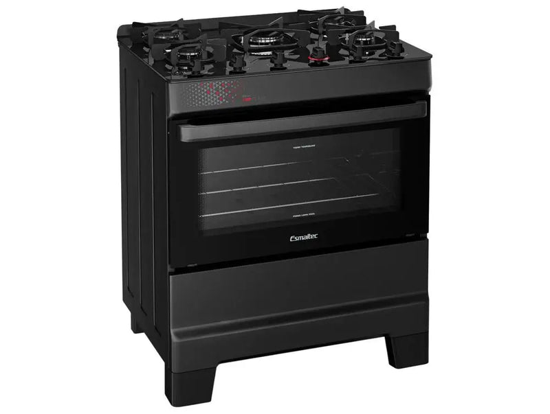Fogão Esmaltec 5 Bocas Preto com Mesa de Vidro, Tampo de Vidro Ideal - Bivolt