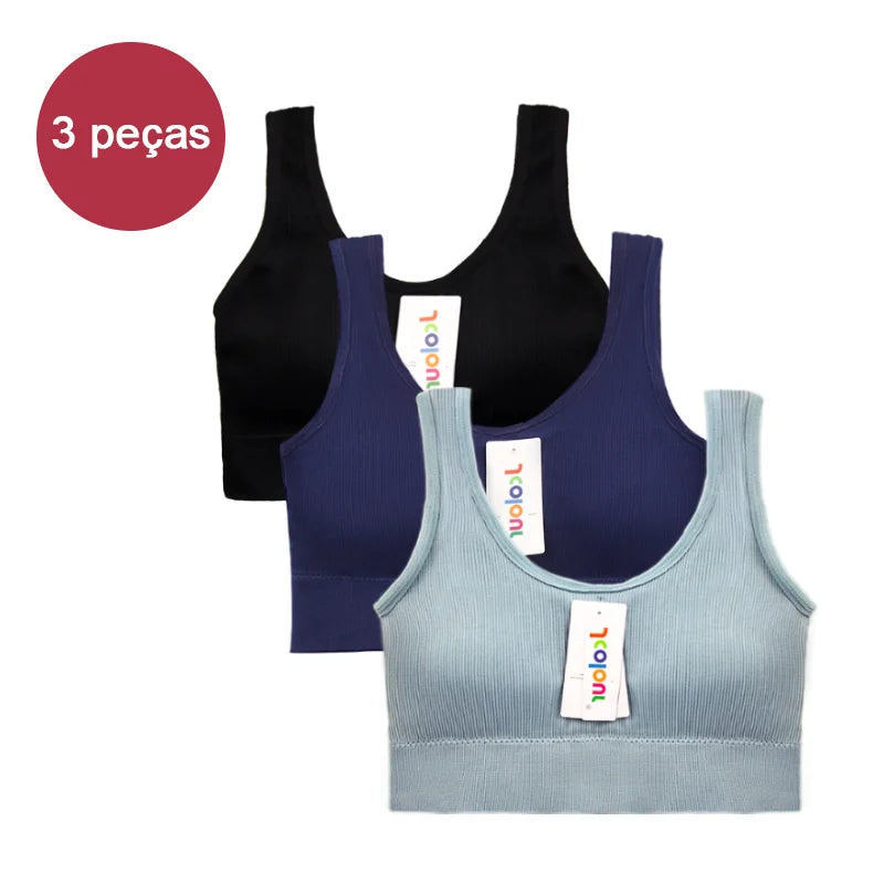 Kit com 3 Itens – Sutiã Sem Costura, Top Esportivo Push-Up, Lingerie Feminina, Poliéster, Respirável e Confortável