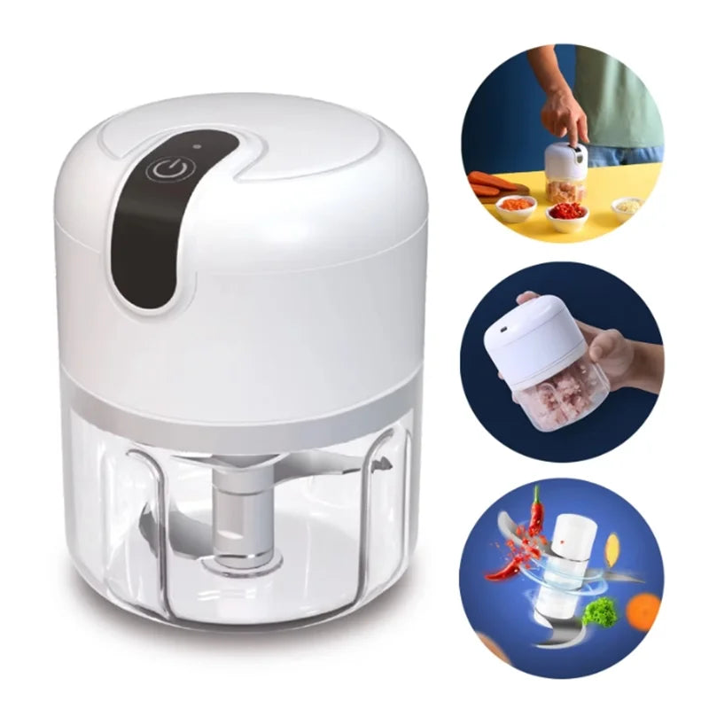 Processador de Alimentos Elétrico Mini 250ml, Cortador de Vegetais com 3 Lâminas de Aço Inoxidável