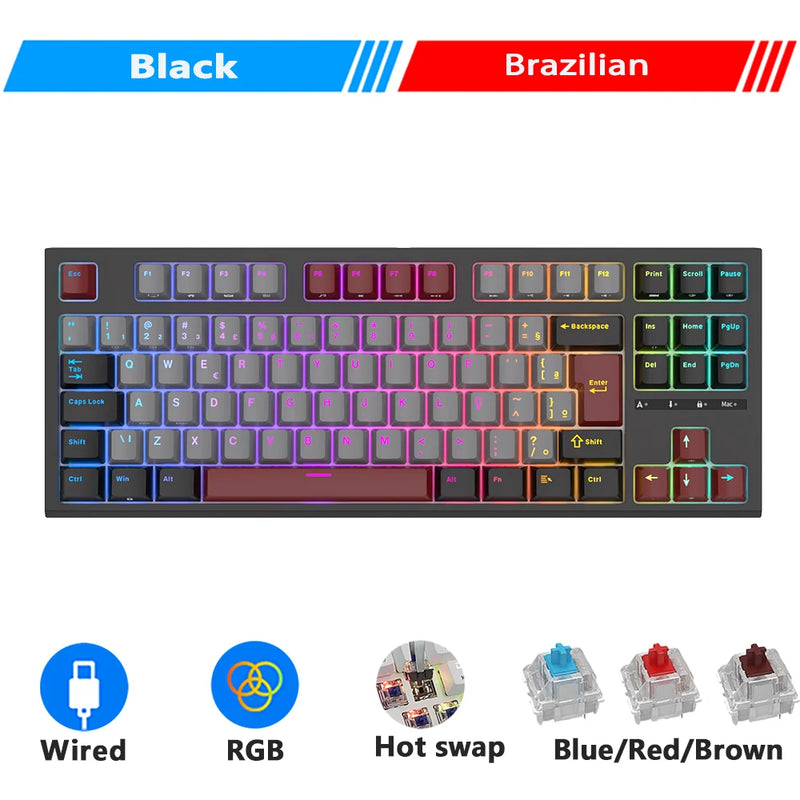 Teclado Gamer RK Royal Kludge R87 com Fio – 87 Teclas, RGB Retroiluminado, Mecânico Hot-swappable, Teclas Personalizadas