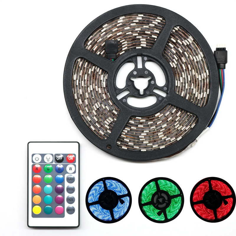 Rolo de Fita LED 5050 RGB 5m IP65 + Controle + Fonte 12v Bivolt