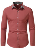 Camisa Masculina Casual de Manga Longa com Blocos de Cor e Estampa Xadrez