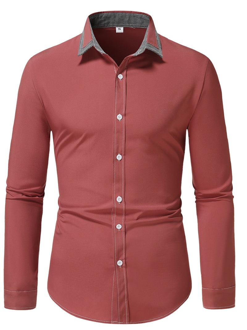 Camisa Masculina Casual de Manga Longa com Blocos de Cor e Estampa Xadrez