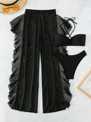 Conjunto de Biquíni Feminino 3 Peças de Cor Sólida