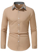 Camisa Masculina Casual de Manga Longa com Blocos de Cor e Estampa Xadrez