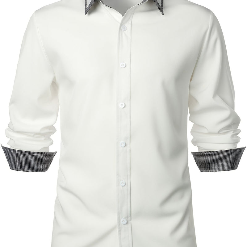 Camisa Masculina Casual de Manga Longa com Blocos de Cor e Estampa Xadrez