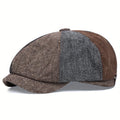 Boina retrô masculina em espinha de peixe - Boina casual preta com estilo vintage, poliéster tricotado, perfeita para o Dia dos Namorados, uso diário | Boina vintage | Textura tricotada