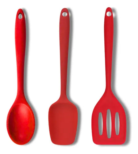 Kit Espatula Aberta + Espatula Fechada + Espatula Redonda.Utensilios de Cozinha Silicone Cabo Silicone 3 Unidades